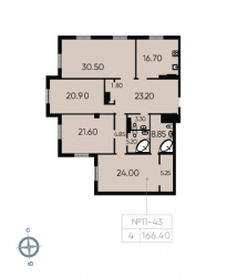 Четырёхкомнатная квартира 166.4 м²